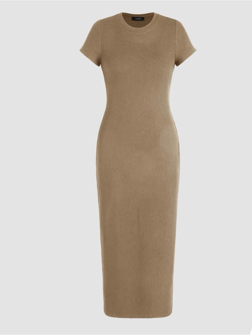 Cider Ribbed Short-Sleeve Midi Dress in Tan